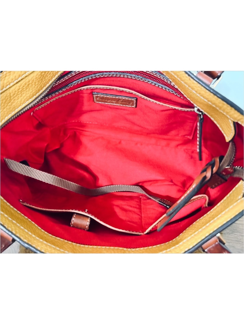 Dooney & Bourke Lexington collection Mustard & Brown Pebbled Leather Tote - Picture 7 of 8
